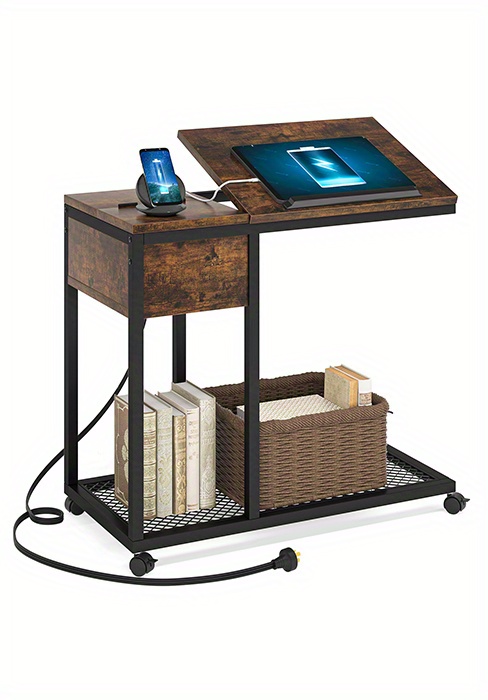 Height Adjustable Mobile Laptop Table Small Standing Desk Rolling Computer Cart with Keyboard Tray on Wheels for Home Office, Portable Desk for Sofa and Bed,