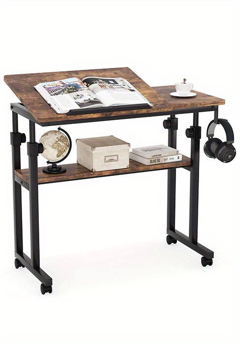 Height Adjustable Mobile Laptop Table Small Standing Desk Rolling Computer Cart with Keyboard Tray on Wheels for Home Office, Portable Desk for Sofa and Bed,
