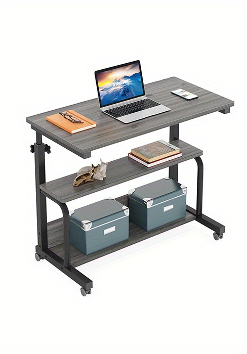 Height Adjustable Mobile Laptop Table Small Standing Desk Rolling Computer Cart with Keyboard Tray on Wheels for Home Office, Portable Desk for Sofa and Bed,