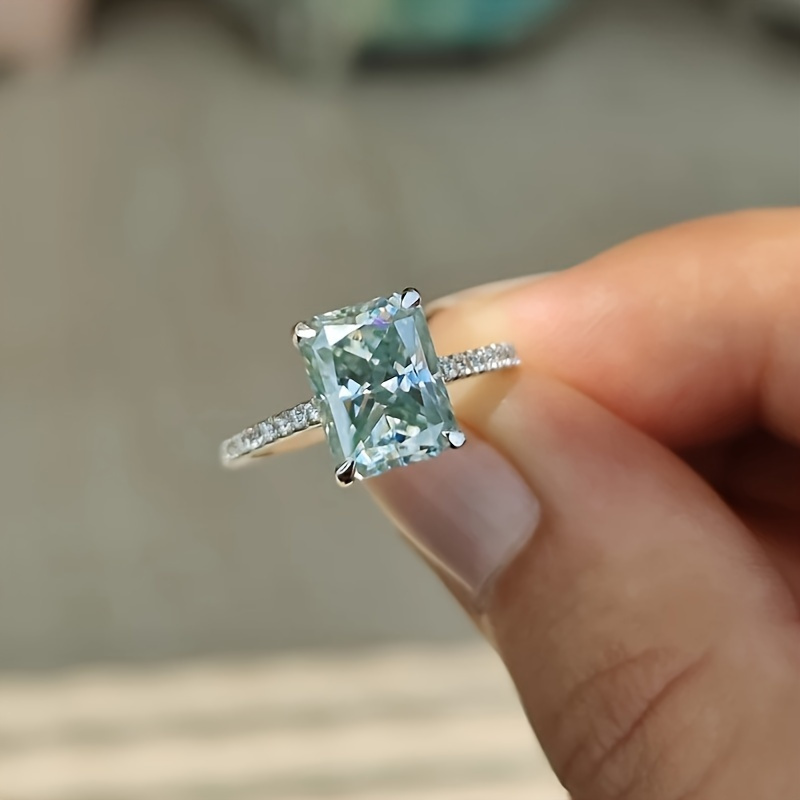 Elegant Light Blue Moissanite Ring, 1 Carat, 925 Sterling Silver