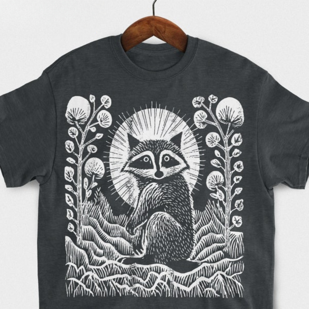 

Raccoon Moon T-shirt, Design, Cute Animal Tee, Unisex Cotton Shirt, Wildflower Shirt