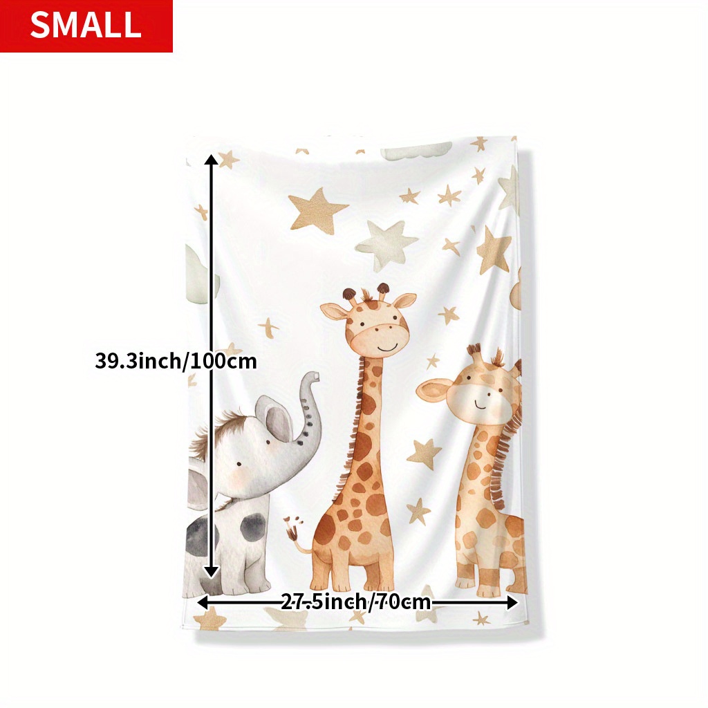 1pc Yuzhiyu Cozy Flannel Blanket With Adorable Elephant, Giraffe & Star Prints - Soft, Warm & Gift For , Family, And - Ideal For , Camping, Travel, Office & Home Decor