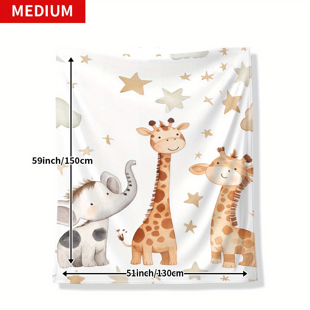 1pc Yuzhiyu Cozy Flannel Blanket With Adorable Elephant, Giraffe & Star Prints - Soft, Warm & Gift For , Family, And - Ideal For , Camping, Travel, Office & Home Decor