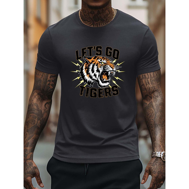 

Big & Tall Men's Summer T-shirt - Tiger Graphic, Casual Short Sleeve Tee, Breathable Polyester, Machine Washable, Plus Size