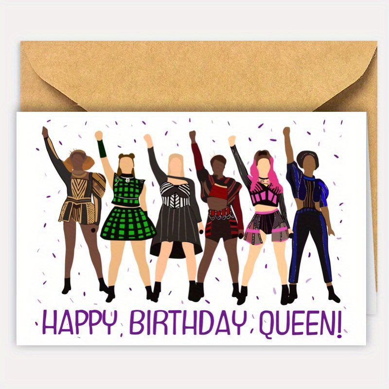 TEMU 6 Musical Happy Birthday Queen Ex Wives - 1pc Greeting Card For Music Lovers, Christmas & Thanksgiving Gifts For Him/her,