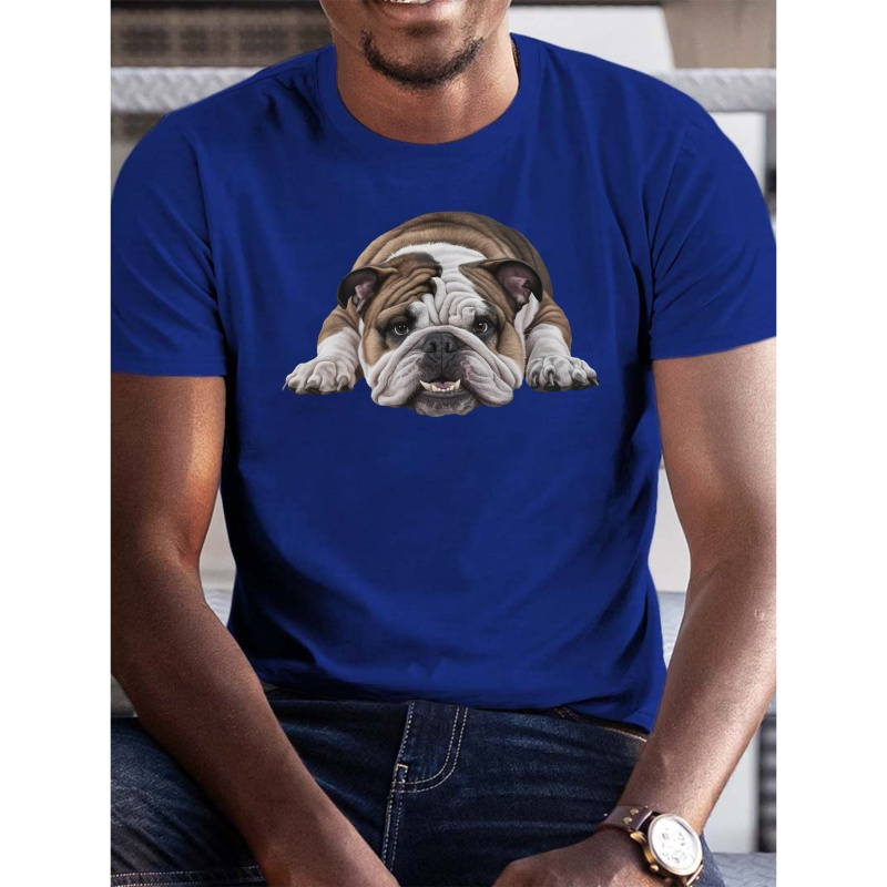 

Men's Casual Bulldog Print T-shirt - Soft Polyester, Short Sleeve, Crew Neck, Summer Tee