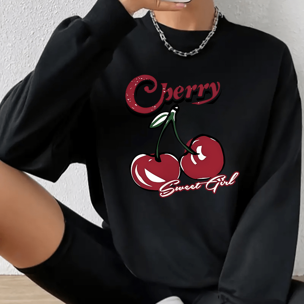 

Fashionable And Trendy Fruit Pattern Print, Women' Round Neck Hoodie, Casual And Sports Long Sleeve Bottoming, Autumn And Winter Women's Clothing