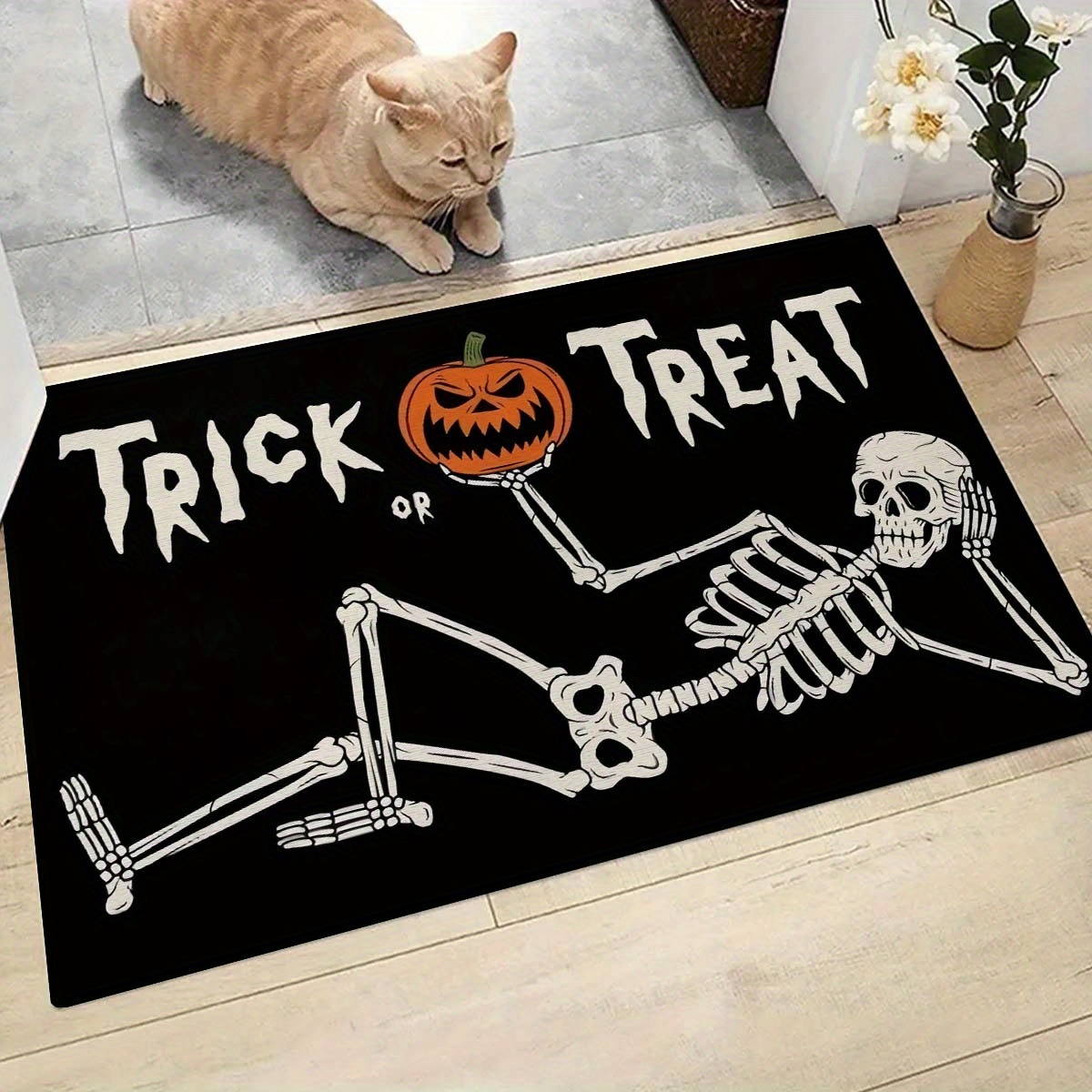 

1pc Trick Or Treat Pattern Kitchen Rug, Stain Resistant Rug, Entrance Rug, Bedroom, Living Room, Bathroom Floor Mat, Family Room Decoration Rug, Home Decor