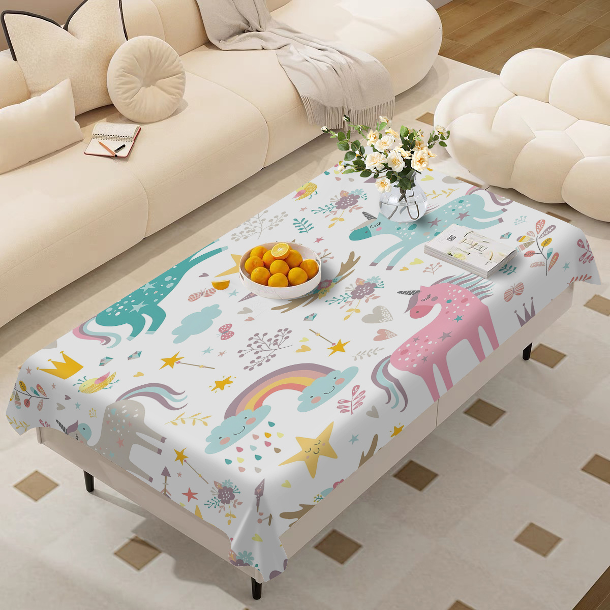 

1pc Of Creative And Stylish Rainbow Unicorn Printed Tablecloth For Home Kitchen Dining Table / Tablecloth / Reusable Table Cover For Kitchen Dining Table Party And Holiday Decorations.