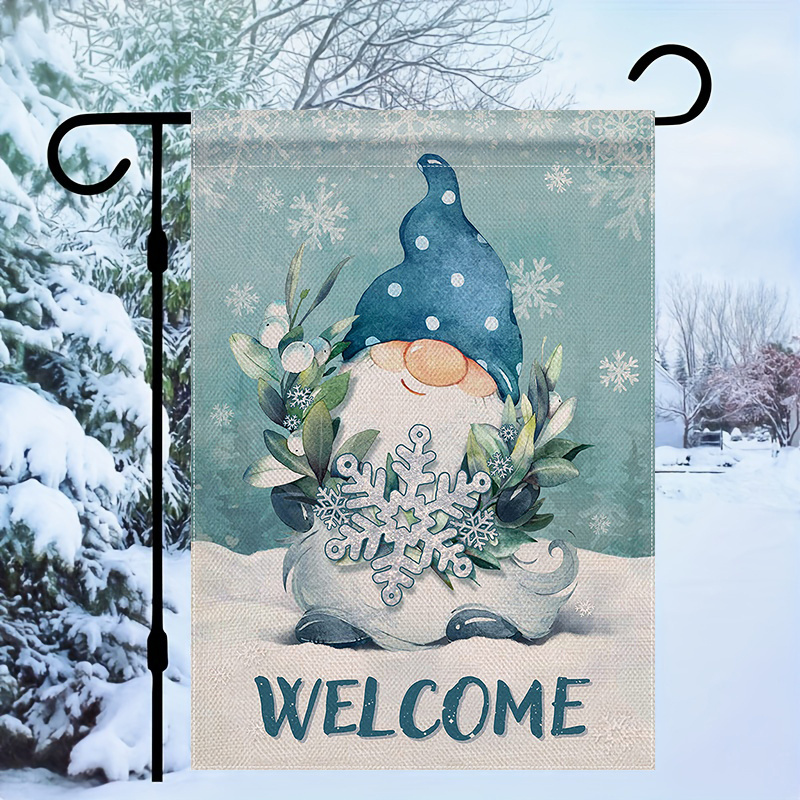 

1pc, Blue Polka Dots Hat Gnome Snowflakes Garden Yard Flag - 12x18in, Double Sided, No Flagpole, Resistant To Weathering, Perfect For Holiday Decor