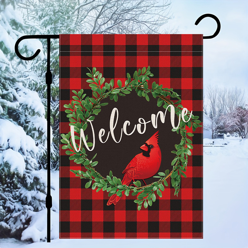 

1pc Multipurpose Welcome Garden Flag With Buffalo Plaid And Design - Double-sided Polyester Yard Flag For Home And Garden Decor, Weather-resistant, Fits Standard Flagpoles, 12x18 Inches