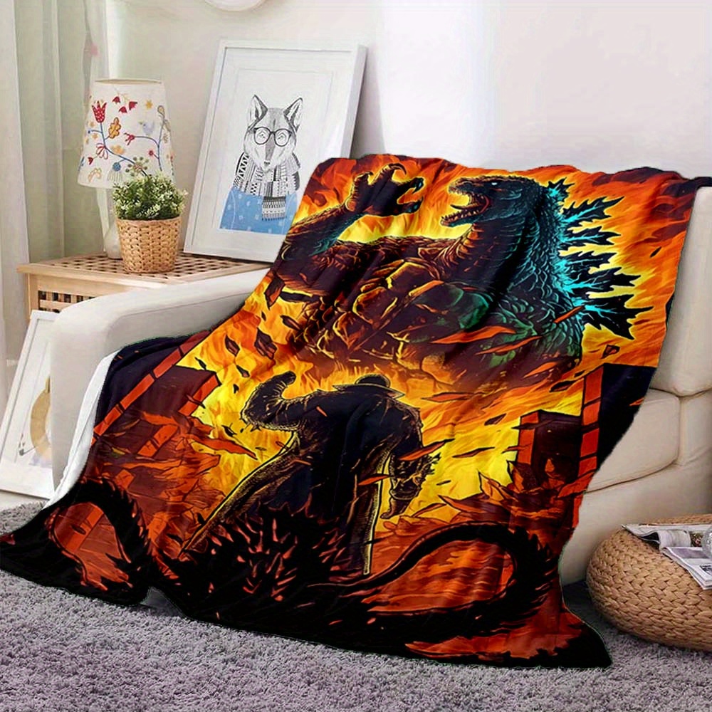 

Ultra-soft Flannel Battle Monsters Throw Blanket - Hd Digital Print, Perfect For Sofa, Bed, Travel & Camping - Cozy & Warm Polyester Fabric