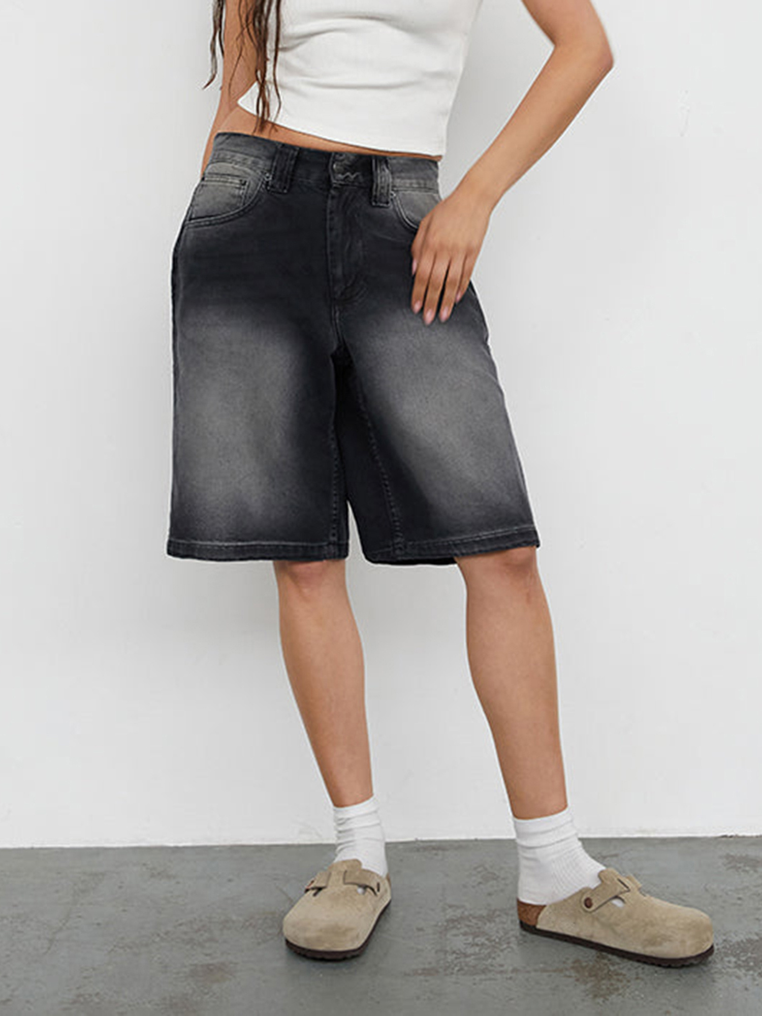 1pc womens plus size cotton denim shorts knee length Temu