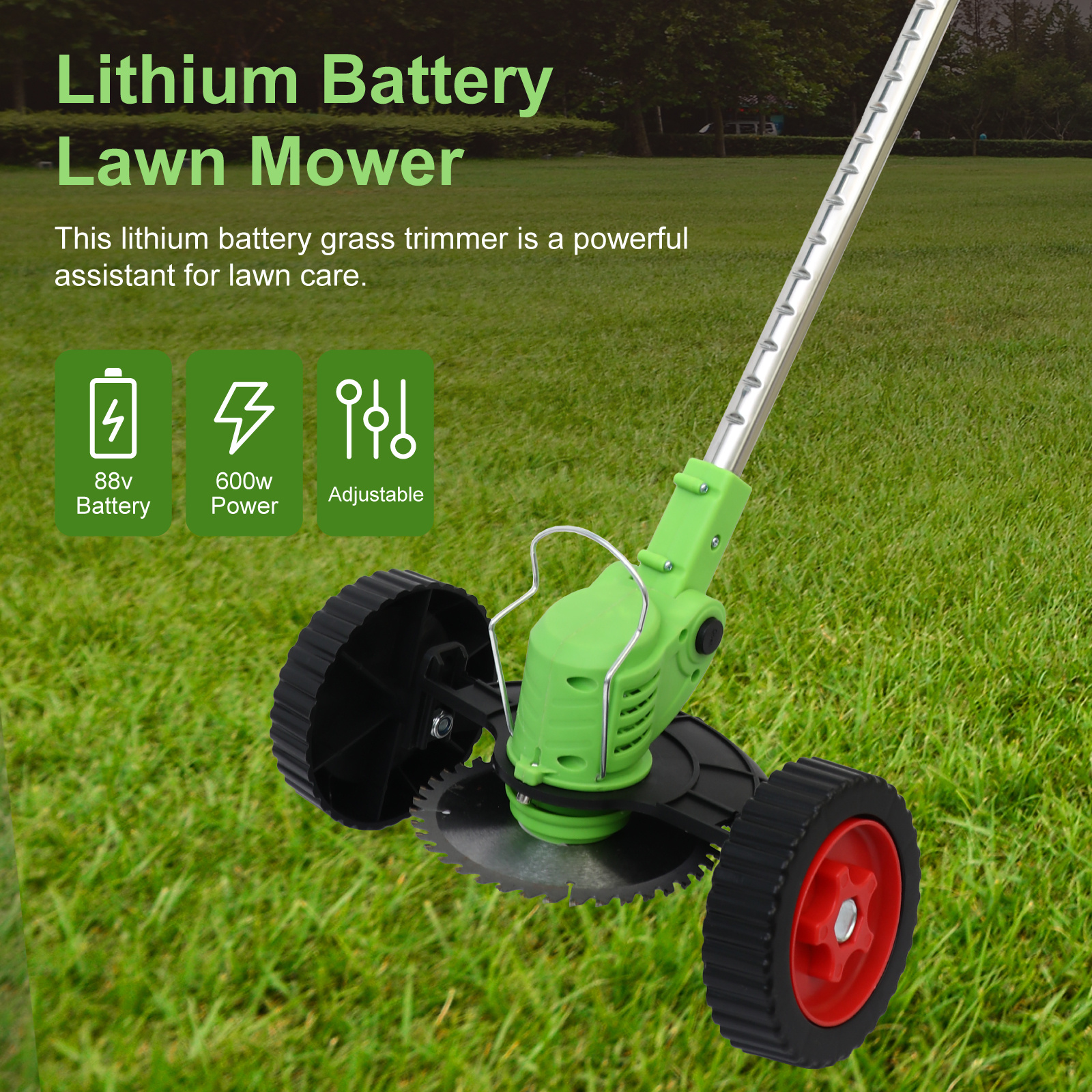 

Electric Cordless Lawn Mower With Wheels, Portable Home Lawn Mower, Edging Lawn Mower, Garden Tools, Cordless Lawn Mower