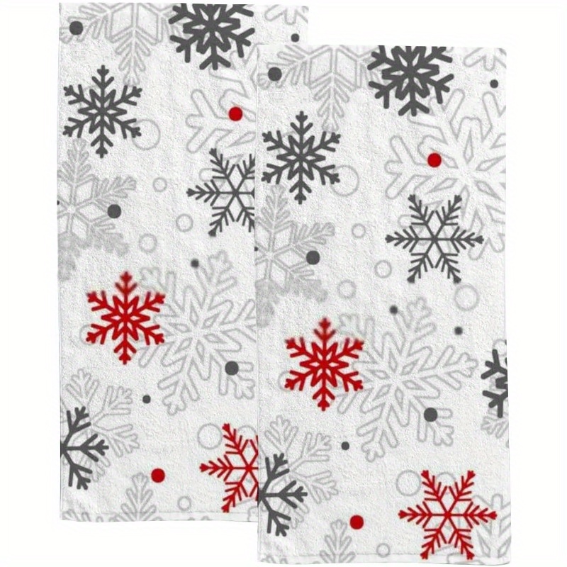 

2-piece Snowflake Dish Towels Set - Modern Polyester Blend Hand Towels, Super Soft, Woven, Machine Washable For Bathroom, Kitchen, Gym, Spa - 18x26 Oblong Christmas Themed Towels