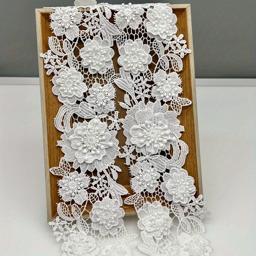 

1pc 3d Lace Trim, White Fabric Floral Embroidery, Sewing Craft Supplies For Diy Projects