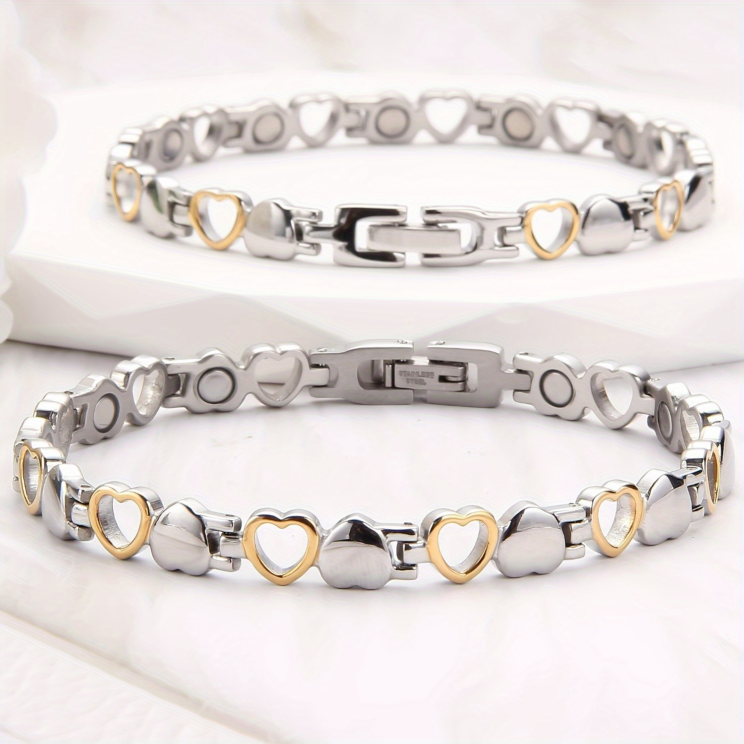 

Ultra-strength Magnetic Stainless Steel Adjustable Ladies Bracelet-elegant Jewelry Gift, Silver And Gold Plated-durable, Waterproof And Hypoallergenic Accessories