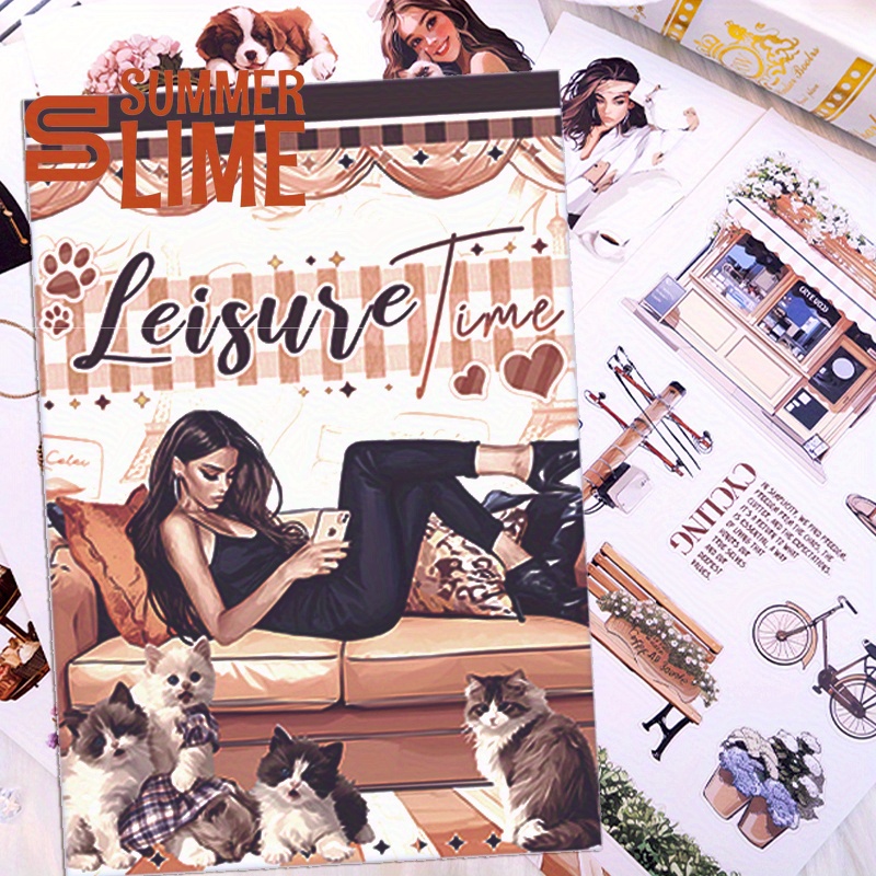 20sheets Aesthetic Sticker Lady Cat Pre-cut Matte Pet Washi Stickers For Scrapbooking Journal Diary Decoration