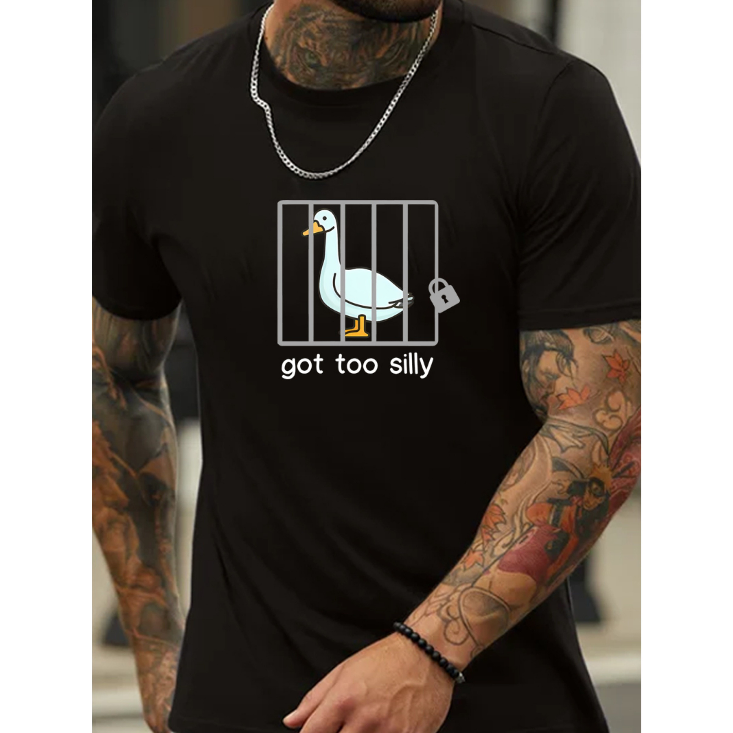 

Got Too Silly, Funny Duck Men's Short Sleeve T-shirt, Stylish Casual Tee Top, Cool Youth Summer Streetwear Outfits Clothing