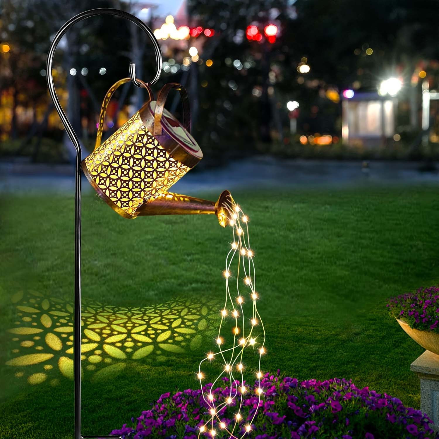1pc Solar Watering Can With Lights String, Retro Metal Kettle Lights, Outdoor Garden Decor Light Solar Lights For Outside Pathway Lawn Patio Deck