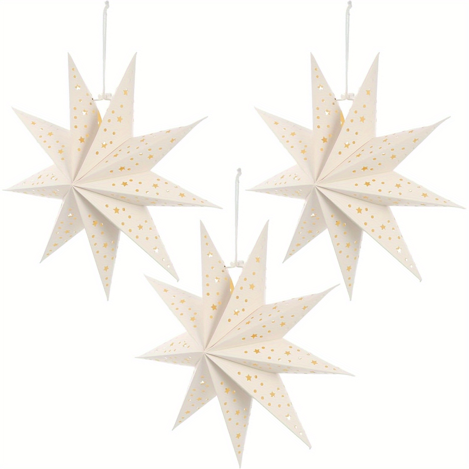 

3pcs Starry Paper Lanterns - 9-pointed Star Hanging Decorations For Christmas, New Year's & Wedding Parties