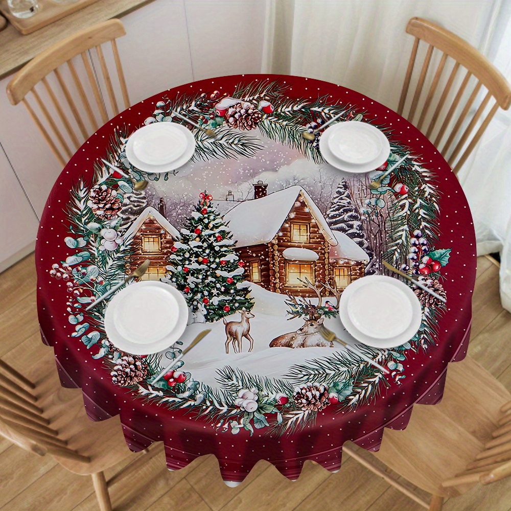 

1pc Christmas Print Festival Craft Tablecloth Modern Round Tablecloth Coffee Table Cloth Dining Table Cover Home Use Round Tablecloth