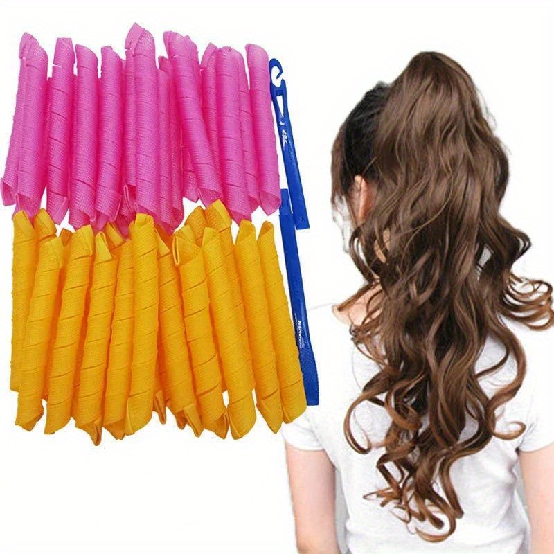 

18pcs Heatless Spiral Hair Curler Set, Non-damaging Wave Styling Tool, Diy Hair Roller Accessories , Blue, Pink, Orange - Pet+pvc