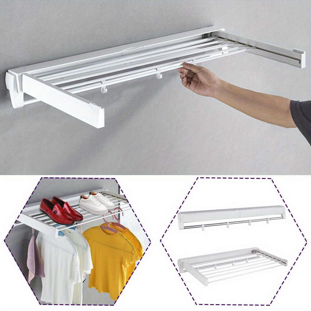 Séchoir à Linge Mural Rétractable 80/100cm - Porte Jusqu'à 25kg Pliable Balcon