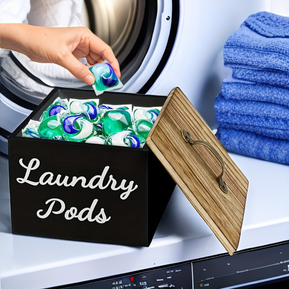 1pc elegant wooden laundry pod holder farmhouse   dishwasher organizer with multiple compartments rustic decorative storage for fabric softener drying machine space saving home kitchen bathroom organizer laundry room accessories laundry room decor decorative storage natural  