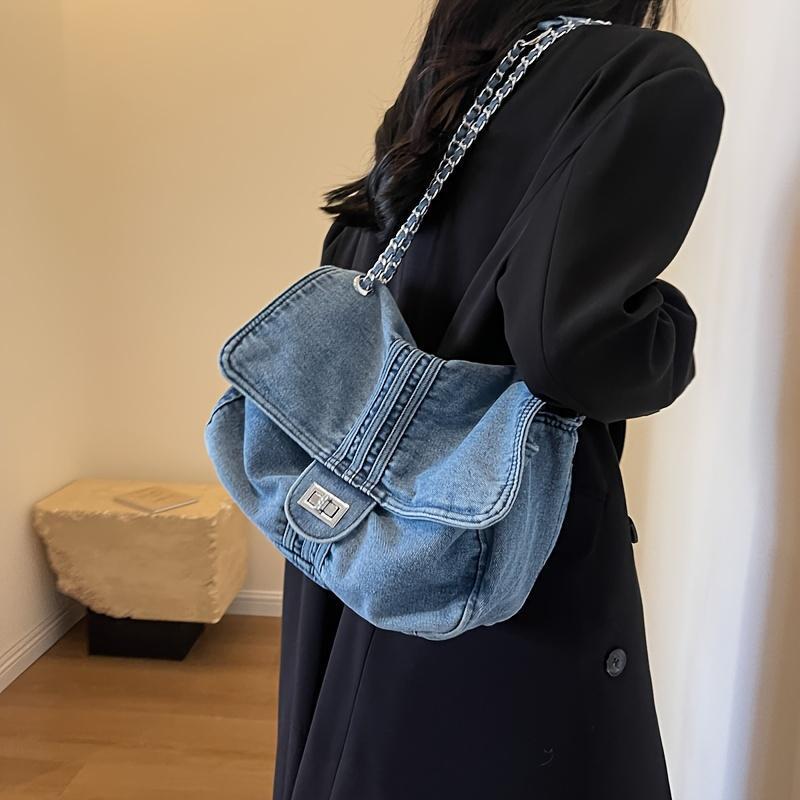 

Fashion Cool Denim Shoulder Bag Vintage Chain Crossbody Bag Y2g Underarm Handbag Suitable For Women's Streetwear