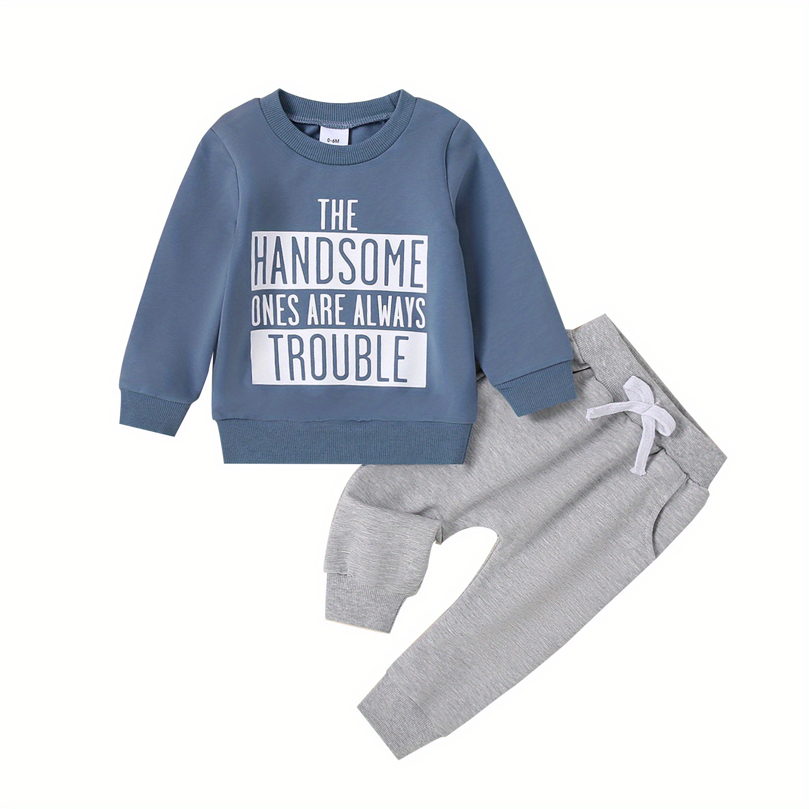 

Baby Boy Fall Outfit, Letter Print Long Sleeve Sweatshirt Waist Pants With 3d Bow 2 Piece Set