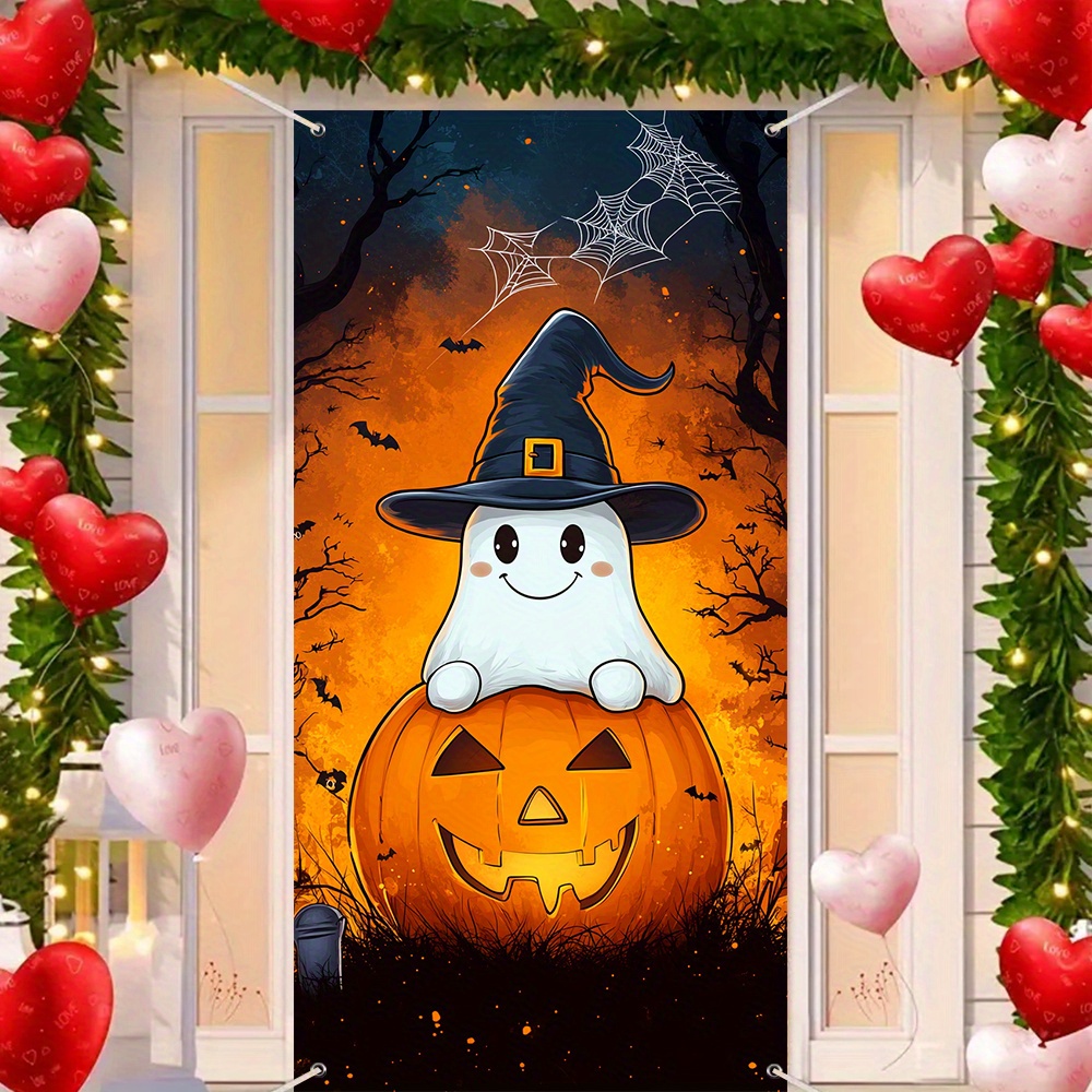 

1pc Pumpkin Banner - Polyester Door Cover Without Electricity, General Fit For Party And Photography Backdrop Decorations (35.4in X 70.8in)