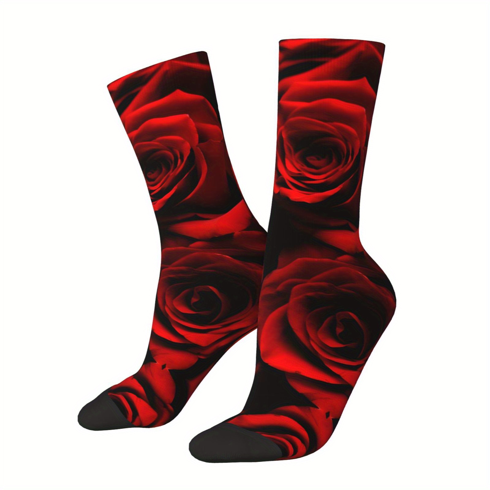 

1 Pair Red Roses Sock For Men Hip Hop Vintage Happy Seamless Pattern Printed Boys Crew Sock Novelty Gift