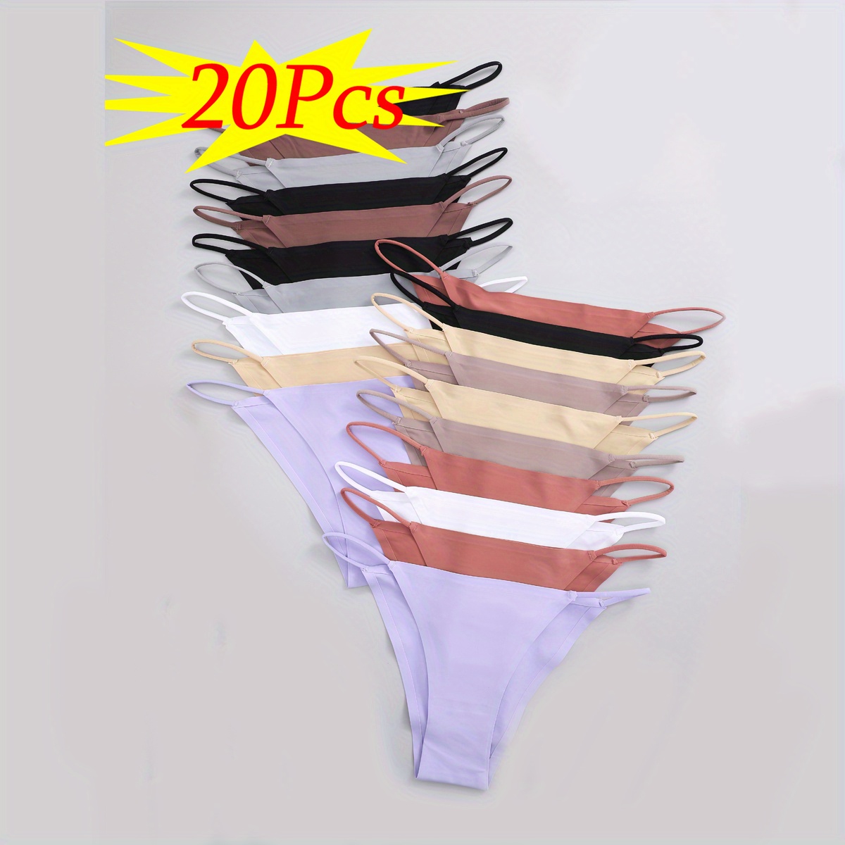 

20pcs Seamless Tanga Underwear Ladies Ice Silk Underwear Solid Color Briefs