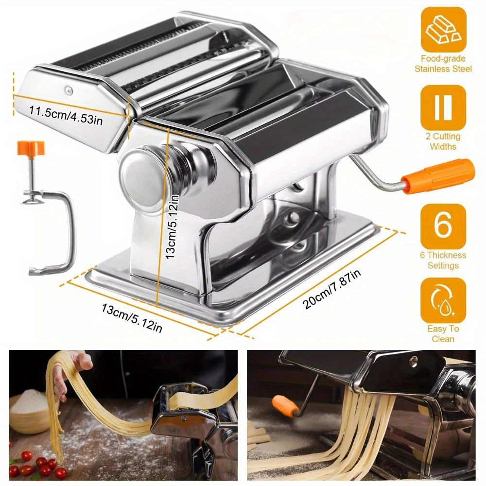 manual pasta machine stainless steel and slicer adjustable thickness setting dual width pasta machine suitable for pasta spaghetti thin wide and lasagna details 0