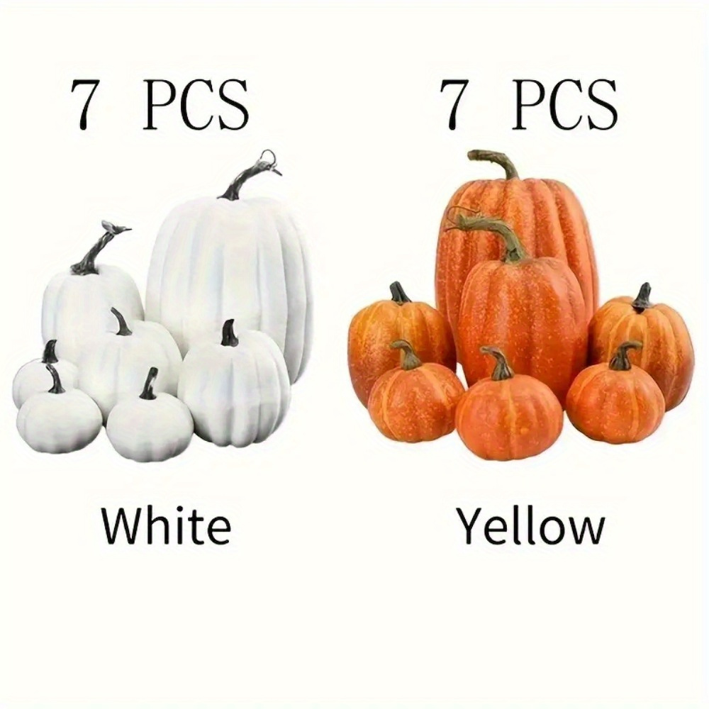 

[ ] 7pcs Set Of Foam Pumpkins - For Fall, Halloween & Decorations, No Needed