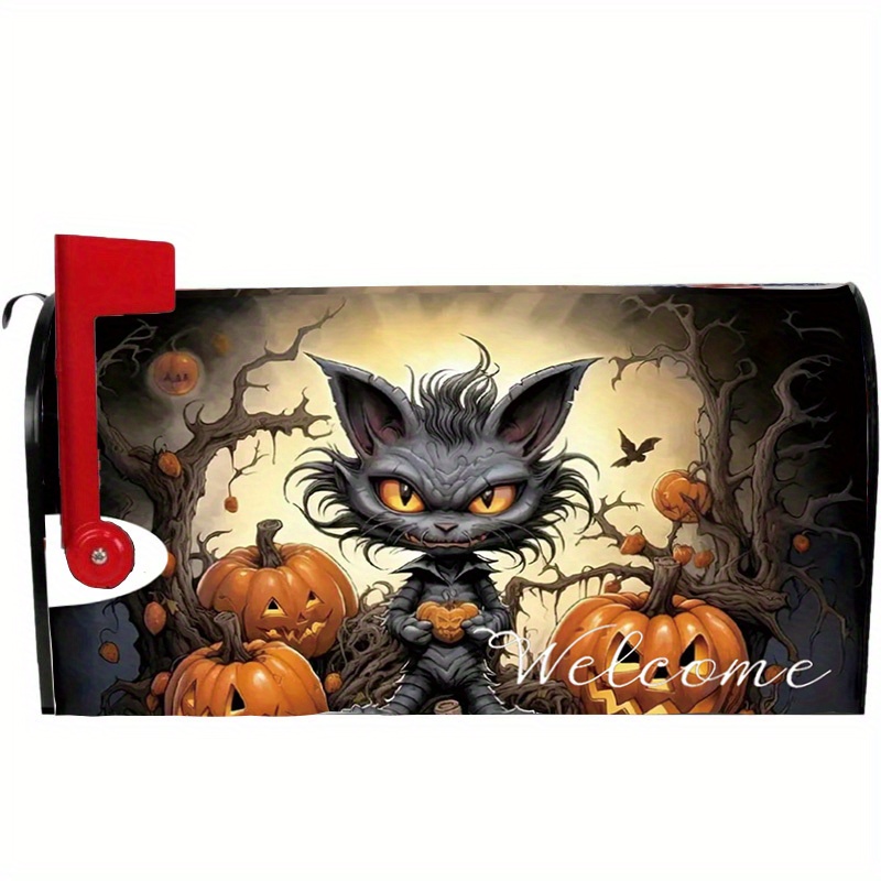 

-themed Magnetic Mailbox Cover, Durable Material With Cat And Pumpkin Design For Holiday Festive Decoration - 1pc