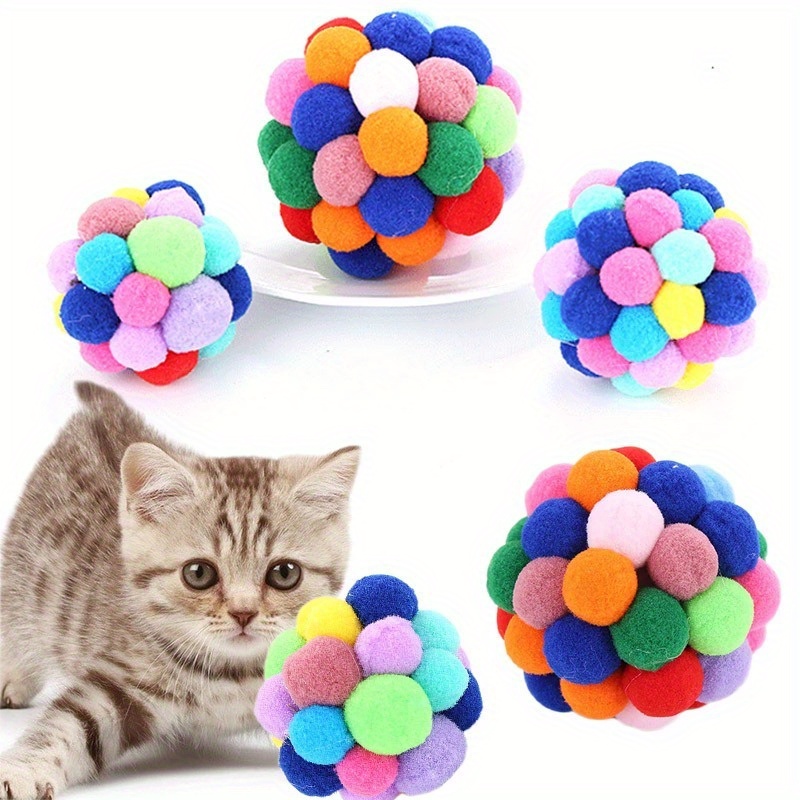 

5pcs Random Color Pet Cat Toy Ball Set Handmade Bell Self- Supplies And Chew Plush Ball Sound Interactive Toy Plush Ball Handmade Cat Toy Ball