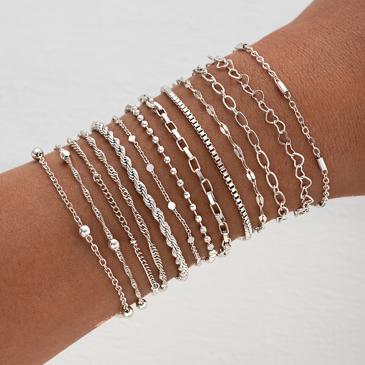 

13 Pieces/ Set Fashionable Simple Basic Hollow Bracelet Multi Piece Set, Suitable For Girls To Wear In Daily , Dating Fashion Jewelry