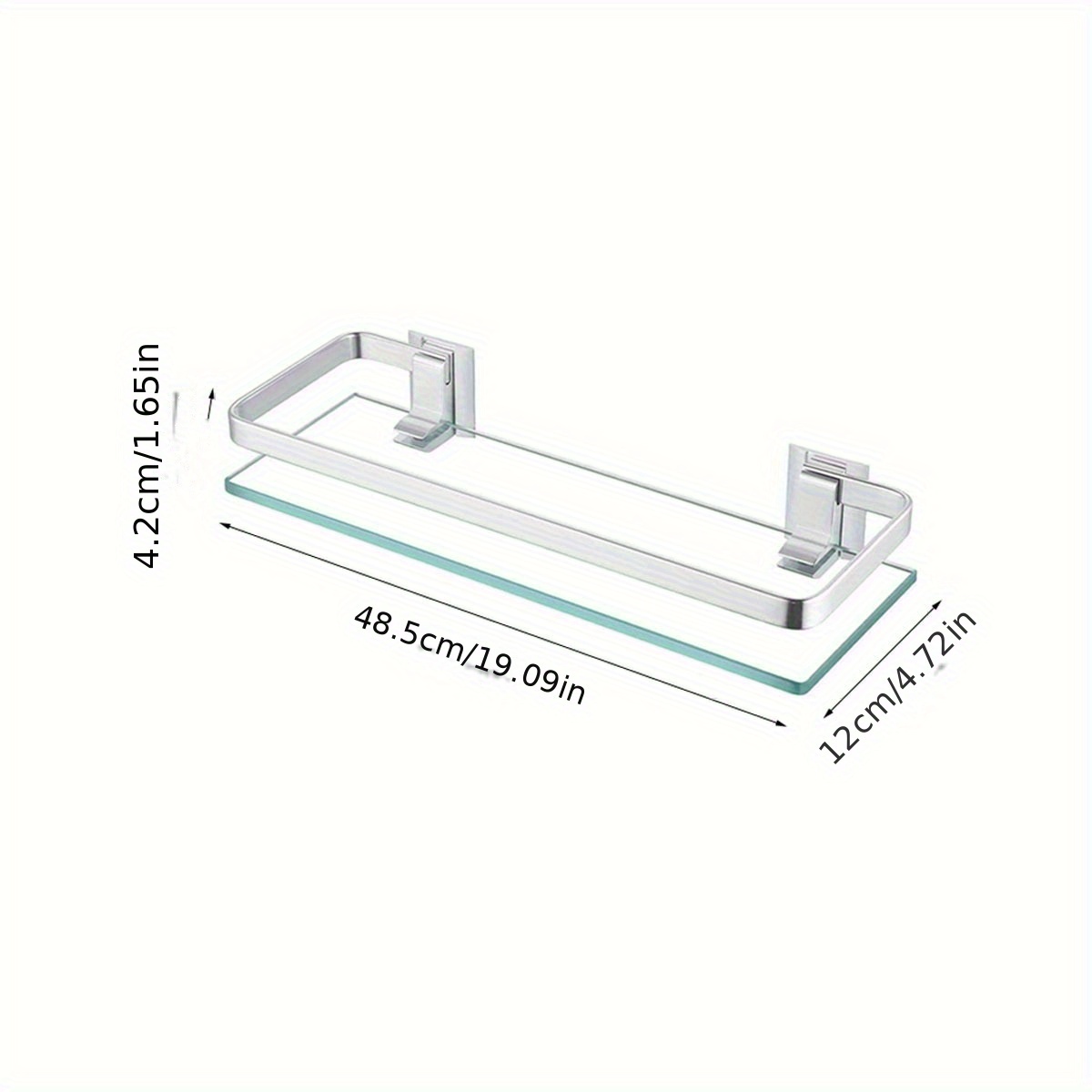 Image of 1pc Bathroom Glass Shelf, 8mm Tempered Glass, Nail-free Bathroom Rack, Vanity Glass Shelf, Bathroom Accessory