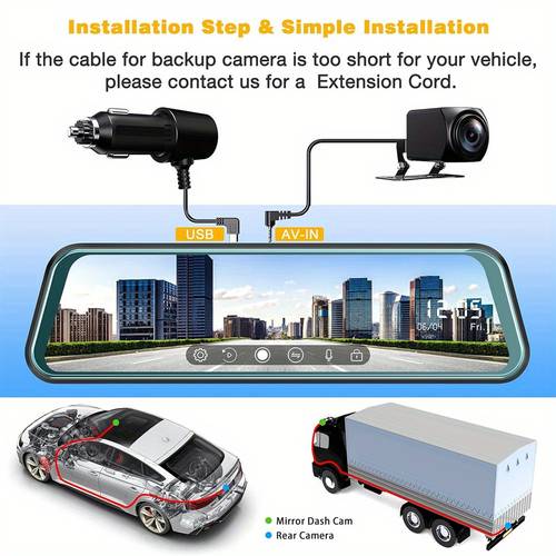driving recorder 9 66 inch 1080p full rearview including 32gb memory card touch control timed recording support low light night no light night front and rear dual cameras suitable for most cars