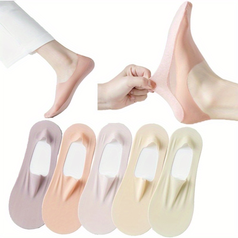 

5 Pairs Invisible Breathable Socks, Socks Cut Liner Socks Non Slip Hidden For Women, Solid Color, Knitted Nylon & Polyester, Hand Wash Or