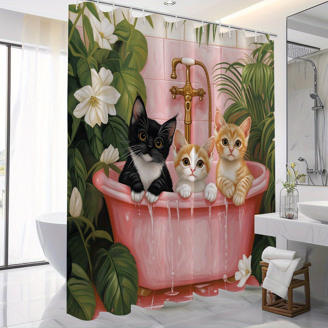 

Cat & Bathtub Shower Curtain - Polyester 12 , , Bathroom Decor, 71x71 , For