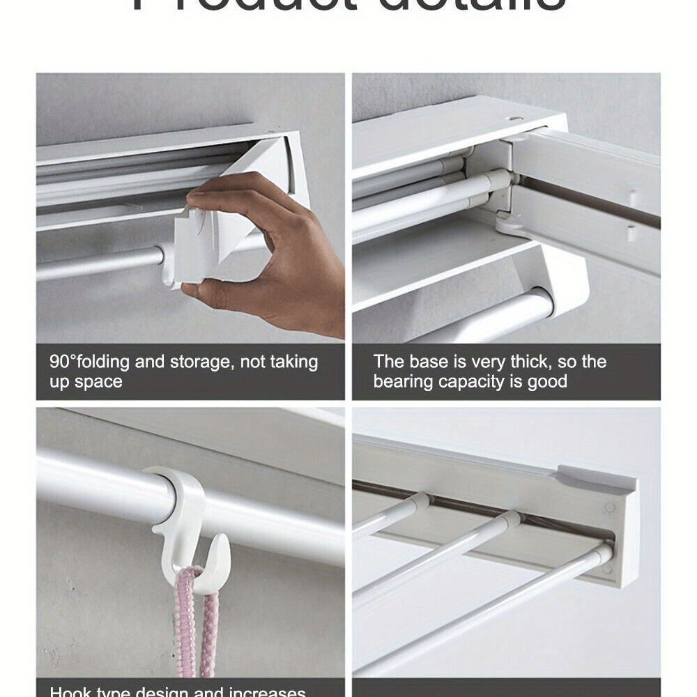 Étendoir à Linge Rétractable, Séchoir à Linge, Cintre Mural Avec Barre Porte -serviette, économiseur D'espace, Pliable Forte Capacité De Charge (couleur : Argent, Taille : 80 Cm