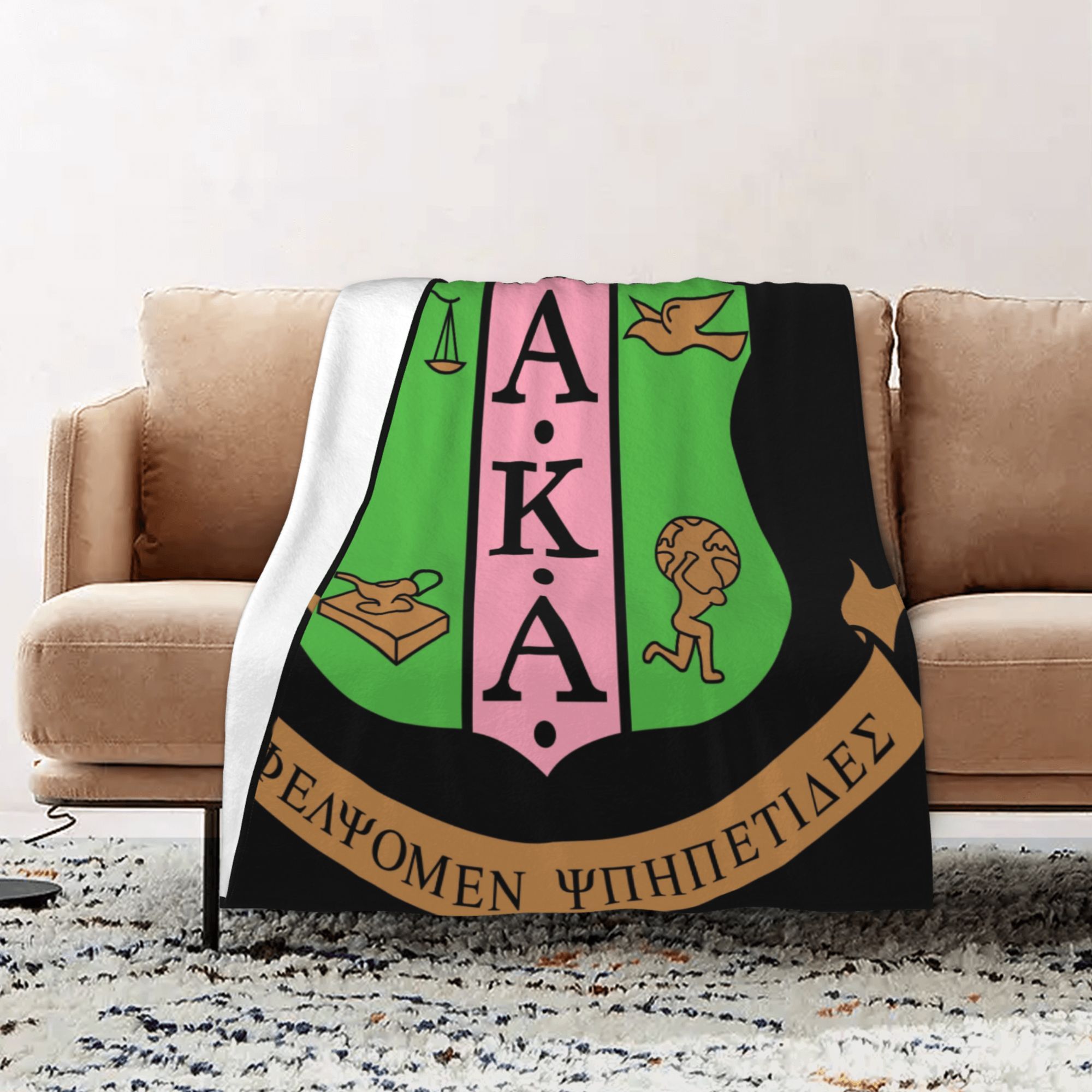 

Alpha Alpha Sorority Print Flannel Throw Blanket - Non-woven Polyester Fabric, 250-300g Lightweight, Glam Style, Anime Theme, Versatile For All Seasons