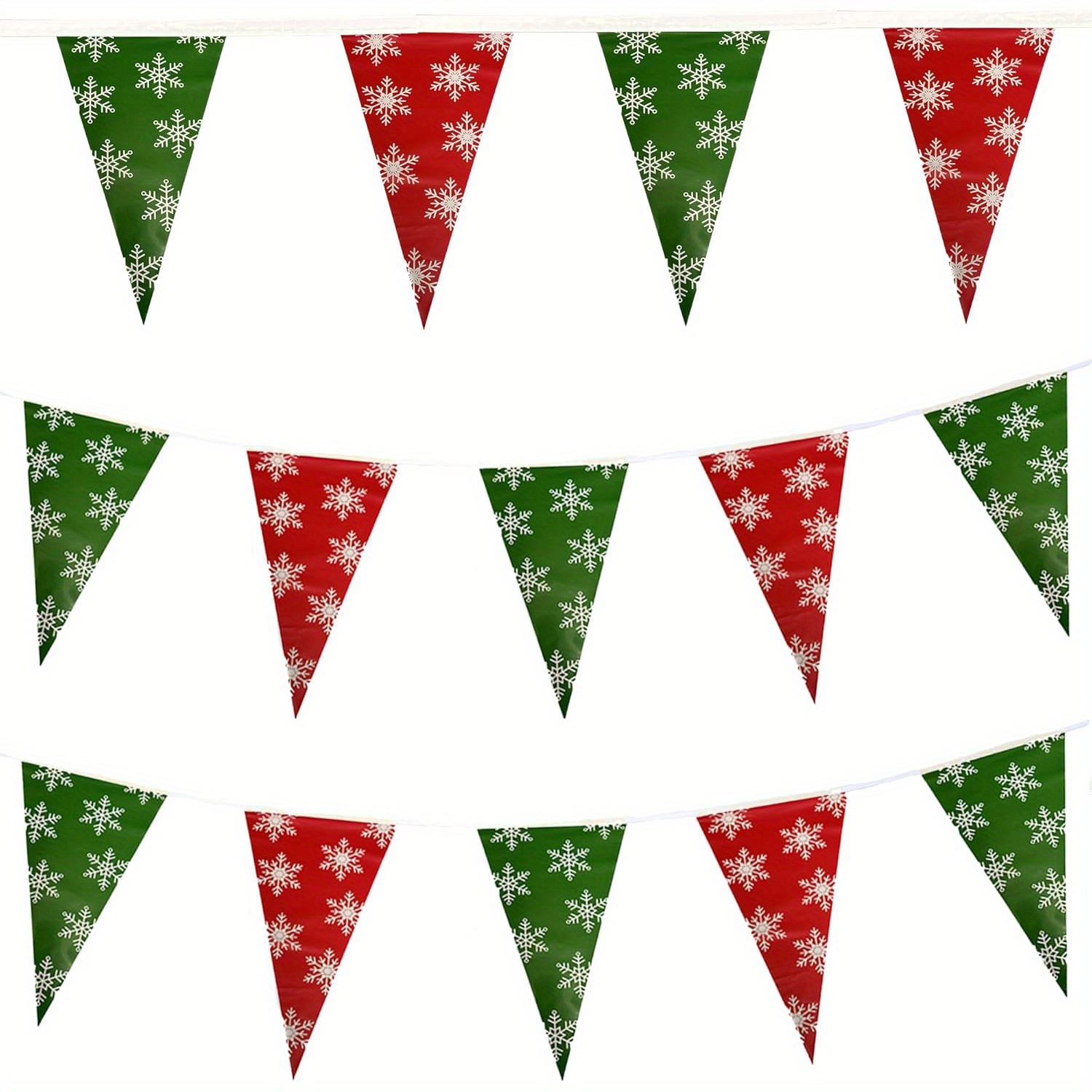 

Christmas Pennant Banner 100ft With 48 Triangle Flags - Plastic Red & Holiday Garland With Snowflakes - Festive Indoor Room Decor For