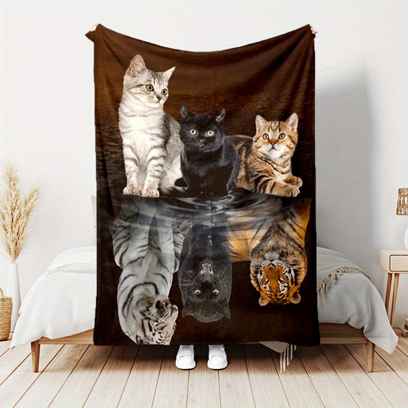 

Cozy 3d Cat Print Flannel Throw Blanket - Soft, Warm & Non-slip For Couch, Bed, Camping | Machine Washable