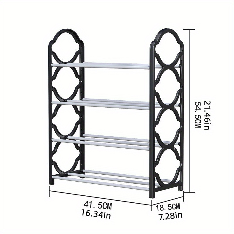 4-tier metal shoe rack organizer, white hexagonal design, space-saving floor standing storage for entryway or hallway, easy assembly details 1