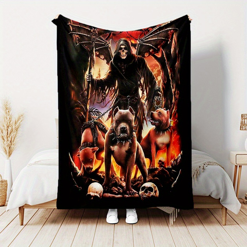 

Ultra-soft 3d Grim Reaper Print Flannel Throw Blanket - Non-slip, Machine Washable For Couch, Bed, Camping & Gaming