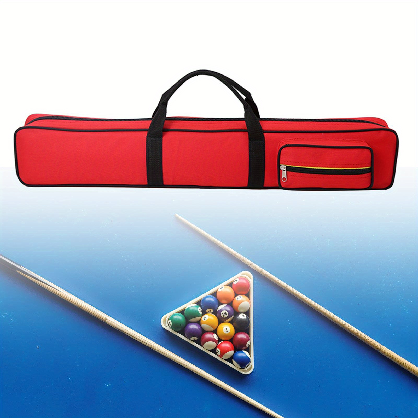 

Red Oxford Cloth Pool Cue Case - Holds 3 Cues, -resistant With Zippered Pockets For Accessories, Strap For Snooker & Billiards